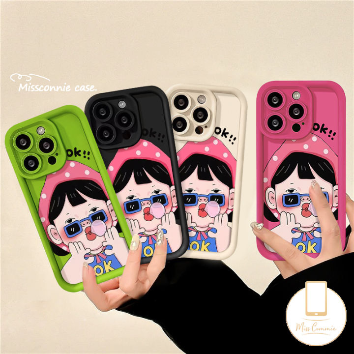Funny Cute Sunglasse Blowing Bubble Gum Girl Case Compatible For IPhone 13 15 7Plus 14 12 11 Pro Max 8 6 7 6S Plus X XR XS MAX SE 2020 Cartoon Couples Angel Eyes Shockproof Soft Cover