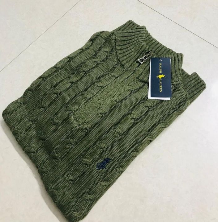 Ralph%20Lauren%20Cable-Knit%20Cotton%20Quarter-Zip%20Sweater%20%E2%80%93%20Olive%20-%20Image%204