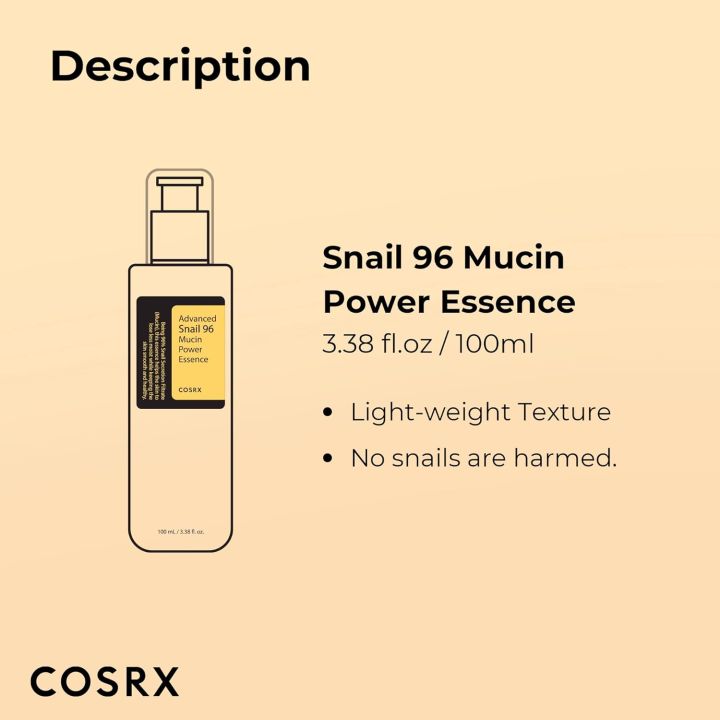 COSRX%20Snail%20Mucin%2096%25%20Power%20Repairing%20Essence%203.38%20fl.oz%20100ml,%20Hydrating%20Serum%20for%20Face%20with%20Snail%20Secretion%20Filtrate%20for%20Dull%20Skin%20&%20Fine%20Lines,%20Korean%20Skincare%20-%20Image%203