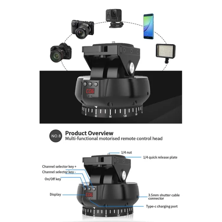 YT-1200%20Auto%20Motorized%20Head%20360%20Timed%20Panoramic%20Stabilizer%20Remote%20Control%20for%20Phone%20Camera%20GoPro%20VS%20Zifon%20-%20Image%203