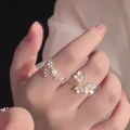 Retro Silver Color Flower Adjustable Ring for Women French Iris Flower Open Rings, Fashion Jewelry- Ring For Girls. 