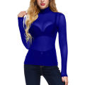 Women Sexy Long Sleeve Mesh See-through Top Fashion Solid Color Tops for Party Club.