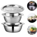 3 In 1 Multifunctional Stainless Steel Basin With Vegetable Cutter + Drain Basket. 