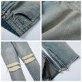 Kanye West Streetwear Distressed Knees Pleated Destroy Denim Trousers Ankle Zipper Men's Ripped Jeans Bieber Skinny Jeans Pants.