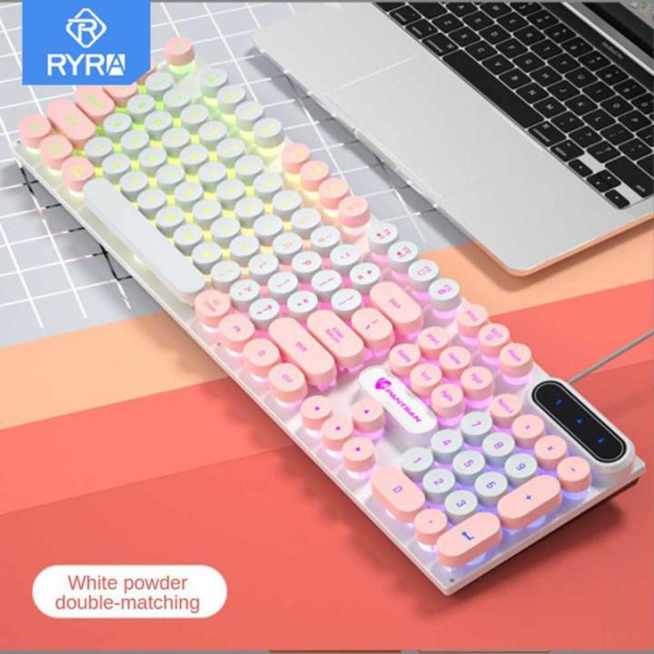 RYRA Gaming Keyboard Retro Punk USB Wired Keyboard RGB Backlit Round 104 Keys Full Keypad For Computer Game E-sports Peripherals
