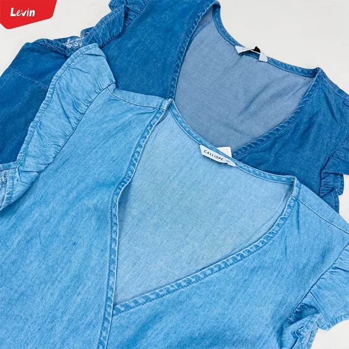 Women's%20Ruffle%20Sleeve%20Crrossover%20Denim%20Tops%20From%20Levin%20-%20Image%208