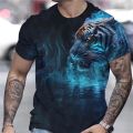 Tiger Print T-Shirt 3D Animal Men's Shirts Summer 6xl Short Sleeved Male Pullover Oversized Tops Tees Men Clothing. 