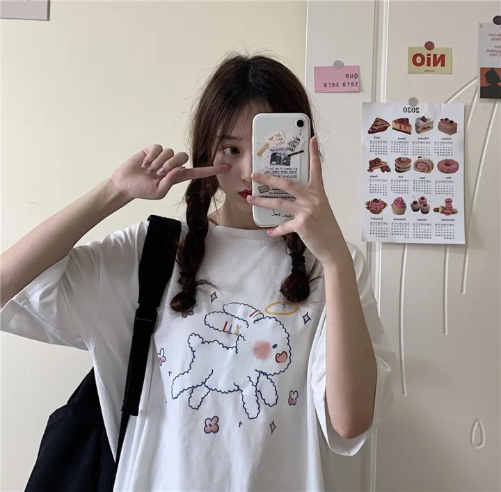 2024%20New%20Summer%20Pink%20Half%20Sleeve%20ins%20Super%20Popular%20Top%20Women's%20Loose%20Korean%20Style%20Student%20Short%20Sleeve%20T%20T-shirt%20-%20Image%206