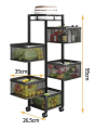 Stainless Steel 5 Layer Square Vegetable Rack, Stainless Steel 5 Layers Kitchen Rotating Shelf 360 Degree Baskets Fruit Vegetable Storage Rack Floor Round Shelf with Wheels. 