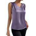 Summer Essential: Solid Color Satin V-Neck Sleeveless Tank Top for Women.