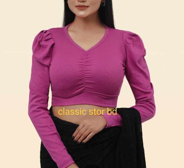 Crop%20Top%20Blouse%20For%20Women%20All%20Season%20Cotton%20Spandex%20Fabric%20Long%20Sleeve%20Casual%20Style%20Multiple%20Color%20-%20Image%203