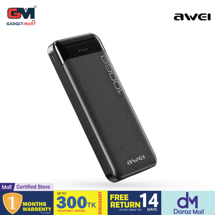 Awei P37K 2.1A Fast Charging Portable 10000mAh Power Bank - Black