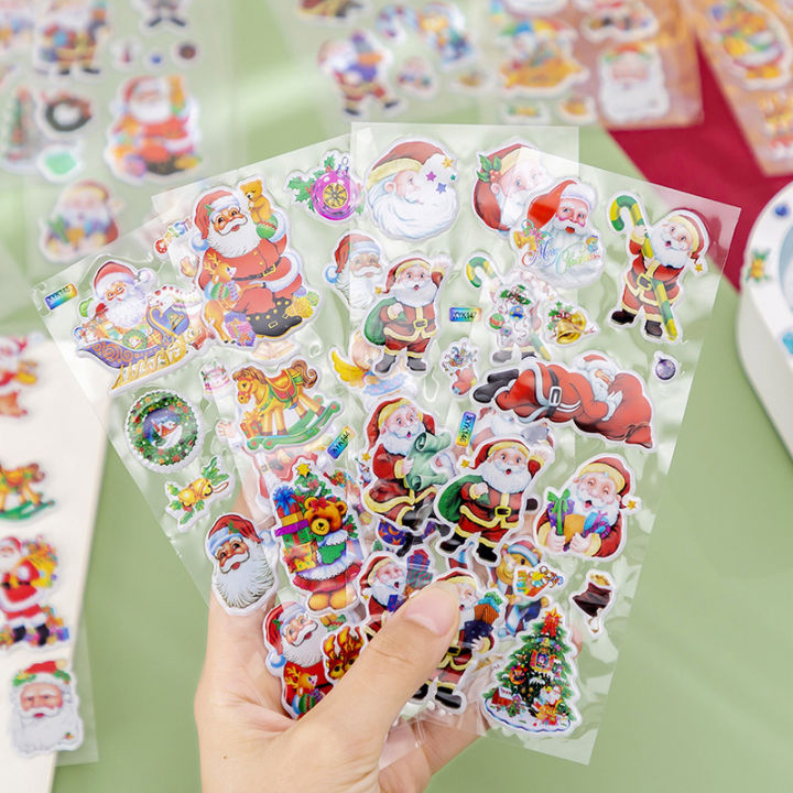 1/5/10Pcs Festival Gift 3D Bubble Sticker Cartoon Santa Claus Bell Puffy Stickers New Year Sticky Decor For Kid
