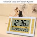 Digital Wall Clock LCD Large Number Time Temperature Calendar Alarm Table Desk Clock Modern Design Office Home Silver. 