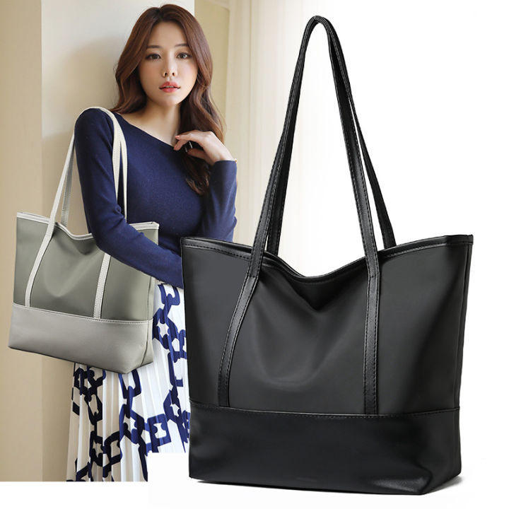 Cross-border new women's tote bag 2021 Korean version large-capacity shoulder bag, Oxford cloth spliced soft leather handbag