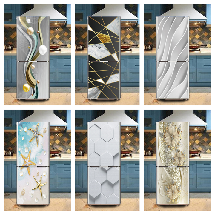 Art Lines Marble Fridge Stickers Vinyl Self-adhesive Refrigerator Wallpaper Flower Freezer Film Wrap Decor Poster Mural Decal 3d