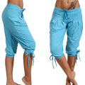 Plus Size Women's Sequined Pleated Drawstring Capri Pants. 