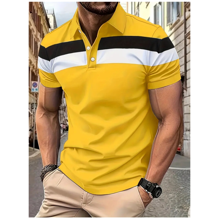 Mens Polo Short Sleeve Tops Fashion Mens Polo Clothing New Mens Printed Striped Polo Shirt Casual Plus Size Blouse