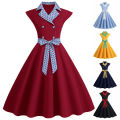 Vintage Office Lady Dresses Stand Collar Sleeveless Button Dot Dress Women Comfortable Casual Spring Summer Streetwear.