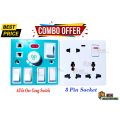 8 Pin Multi Gang Socket & 5 In 1 AC 250V 6A Combine 4 Pcs Gang Switch Fan Dimmer Regulator 2 Pin Socket LED Indicator and Fuse Full Room Cover. 