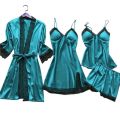 Long Sleeve Womens Pajamas Lace Lingerie Nightwear Underwear Sleepwear 4pc Suit Pajama Sets For Women Pijama Mujer.