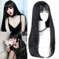 Jellyfish Hime Cut Black Long Straight Wig Female Long Hair Natural Realistic Full-Head Wig Princess Cut lolita. 