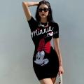 Disney Minnie Mickey Mouse bow print Elegant Pencil Dress Womens Simple Sheath Office Dresses Summer Short sleeve Casual Vestido. 