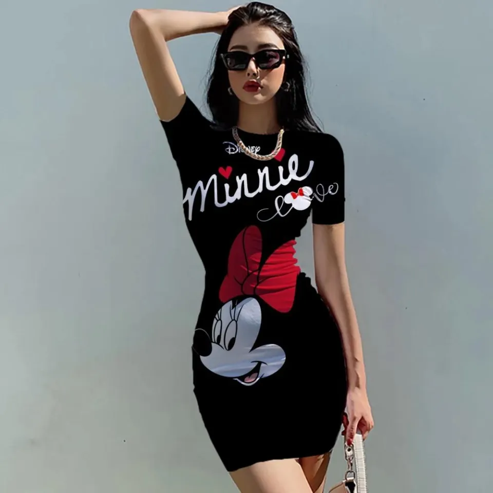 Disney Minnie Mickey Mouse bow print Elegant Pencil Dress Womens Simple  Sheath Office Dresses Summer Short sleeve Casual Vestido | Daraz.com.bd