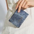 Korean Aesthetic Women's Short Wallets Three Folding Imitation Denim PU Leather Small Cardholders for Girls Mini Card Purses. 
