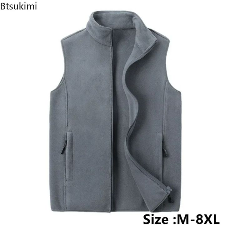 【Online】 New 2024 Men's Thick Warm Fleece Vest Jacket Spring Autumn Oversized Outdoor Sports Fishing Fleece Coat Vest Jacket Male Coats