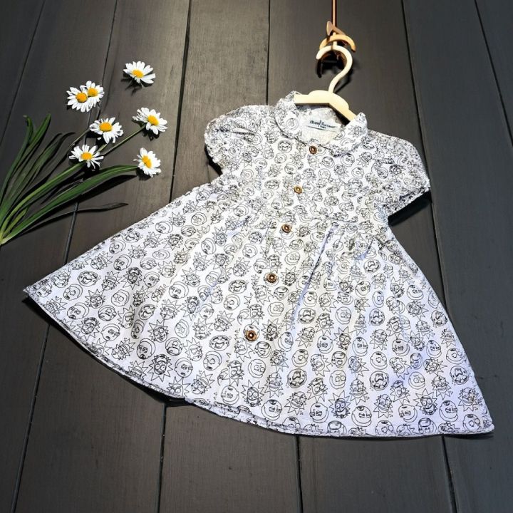 1-4%20Years%20Baby%20Girl%20White%20Printed%20Cotton%20Dress%20Featuring%20Characters%20Dress%20Your%20Little%20Princess%20in%20Colorful%20Cotton%20Delight%20-%20Image%203