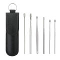 6PCS Ear Pick Set Portable Ear Cleaner Set Stainless Steel With Lather Case.