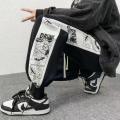 Cartoon Stitching Casual Pants Men's Loose High Street Design Sense Niche Wide Leg Track Pants Autumn and Winter Large Size Sweatpants. 