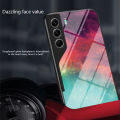 Biruiqu For Tecno Camon 40 Pro Starry Colorful Tempered Glass Back Soft Silicone Edge Case Cover. 