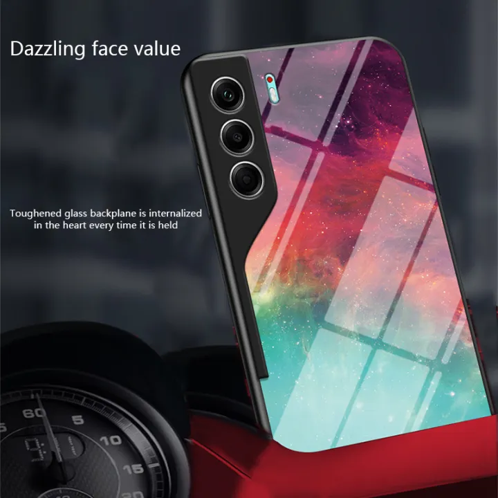 Biruiqu%20For%20Tecno%20Camon%2040%20Pro%20Starry%20Colorful%20Tempered%20Glass%20Back%20Soft%20Silicone%20Edge%20Case%20Cover%20-%20Image%202