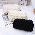 Ins Style Fabric Pencil Case Creative Cream Puff Student Pencil Bag Large Capicity Zipper Pen Pouch Girl Stationary Cute Makeup Storage School Supplies 1Pcs.