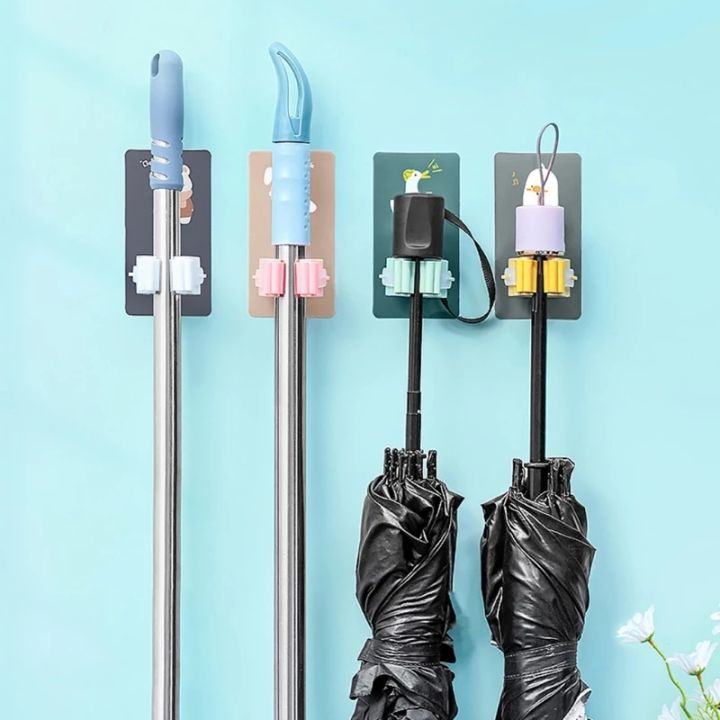 1/3Pcs Cartoon Mop Sticky Hook Broom Card Holder Non-marking Punch-free Hanger Wall-mounted Mop Clip