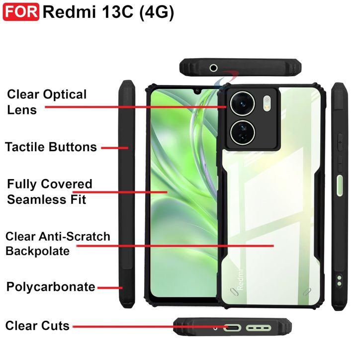 For%20Xiaomi%20Redmi%2013C%20C-Xunnd%20Edge-Reinforced%20Shockproof%20Cushion%20Back%20Clear%20Hybrid%20Transparent%20Hard%20Cover%20Casing%20-%20Image%204