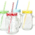Glass Mason Jar With Lid And Straw. 