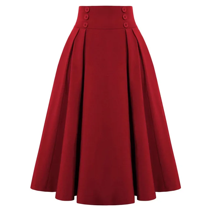 JAYCOSIN%20Women%20Fashion%20Skirt%20With%20Pockets%20Vintage%20High%20Waist%20Pleated%20Skirt%20Casual%20Solid%20Ankle-Length%20Vintage%20Skirt%20For%20Women%20-%20Image%202