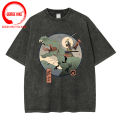 Fire cartoon fox Japanese print men T-shirt Kawaii Cute clothing Harajuku casual men's shirt male vintage washed cotton t shirts.