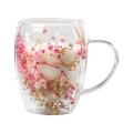 Dry Flowers Double Wall Glass Cup With Handle 350ml Double Layered Mugs Coffee Cups Heat Resistant Milk Mug Kitchen Supplies. 