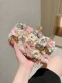 3D Beaded Flower Evening Bag, Elegant Box Clutch Purse, Women's Wedding Handbags For Party Prom. 