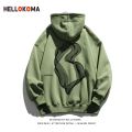HELLO KOMAThin European and American High Street Hooded Sweater Women's Autumn and Winter Fleece-Lined Thickened Loose Casual Top Men's Fashion. 