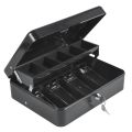 Cash Box Metal Money Box with 5 Coin Trays Cantilever Design & 4 Bill Slot with Spring Clips to Organize and 2 Keys Lock Safe Box Suitable for Valuables 11.8x9.44x3.54in Size. 
