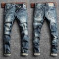 Italian Style Fashion Men Jeans Retro Blue Elastic Slim Fit Ripped Jeans Men Trousers Vintage Designer Casual Denim Pants Hombre. 