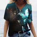 New V-neck Summer Women's T-shirt Fashion Tops Butterfly Print Oversized Female Tees 5xl 3d print T-shirt Street Casual Clothes.