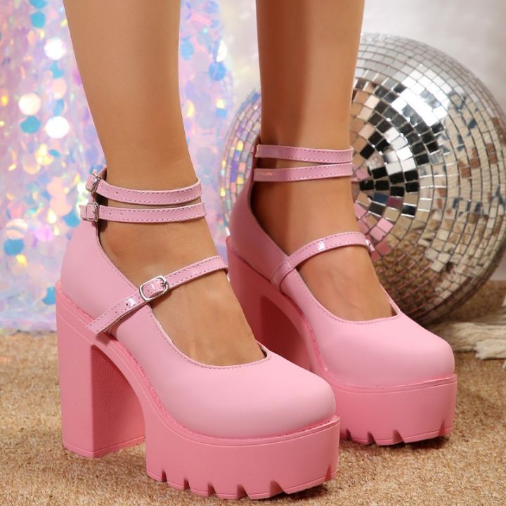 Women's Classic High Heels New Thick Heel Thick Sole High Heels Women's Sandals Fashion Buckle Ankle Strap Women's Casual Shoes