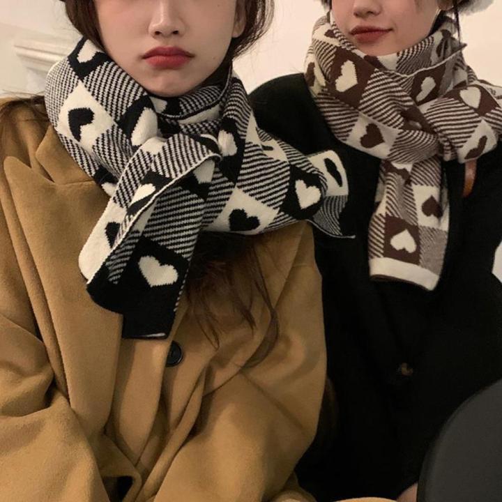 Plaid Blanket Scarf Soft Warm Love Heart Women'S Scarf Long