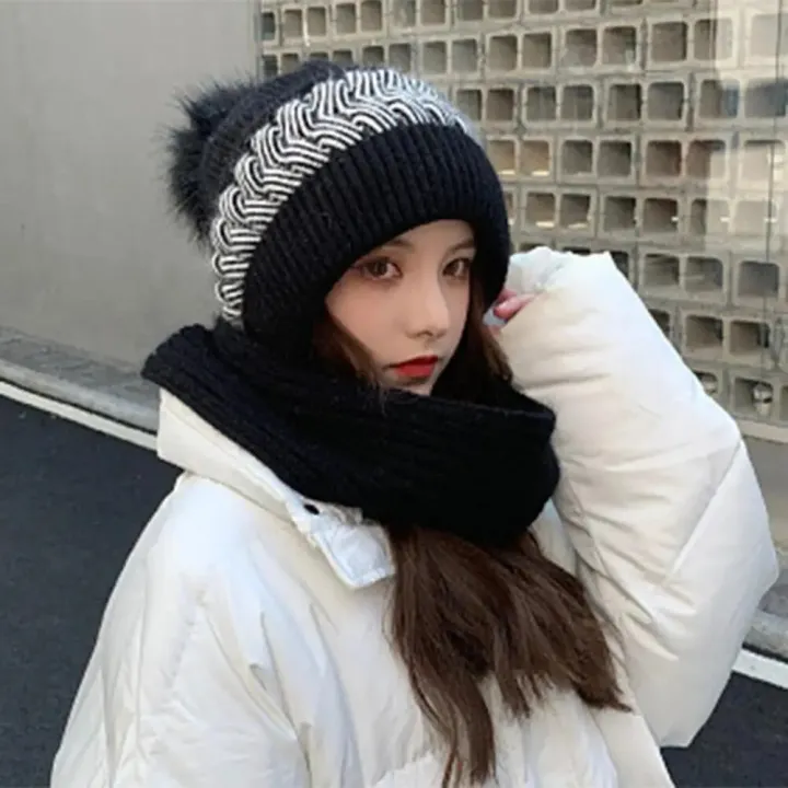 Fashionable%20Knit%20Hat%20Winter%20Hat%20for%20Women%20Knitted%20Windproof%20Warm%20with%20Plush%20Ball%20Decor%20Anti-slip%20Beanie%20Scarf%20Combo%20Stylish%20Ear%20-%20Image%205